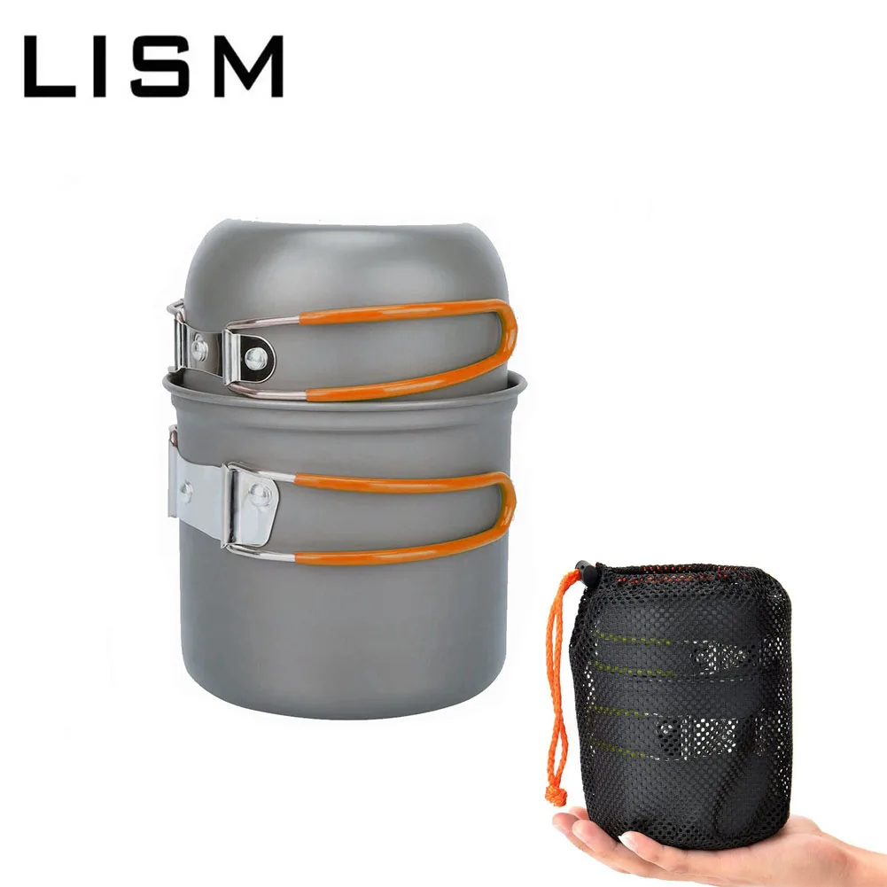 

Outdoor Camping Pot and Pan Set Portable Lightweight Non Stick 2pcs Backpacking Tableware Cookware Set with Folding Handle
