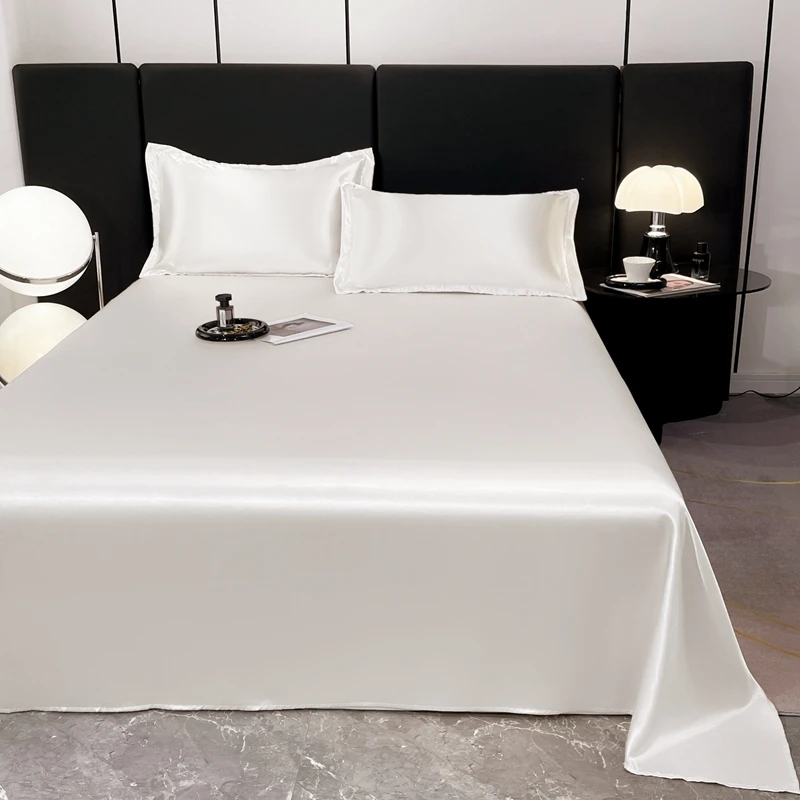 Parure De Draps Satin Beige Clair 100% Polyester Pour Lit 140 Cm (drap 240x300 Cm)