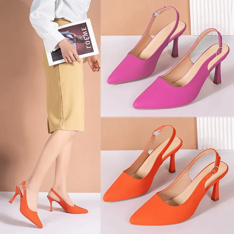 

2023 New Spring/Summer One Line Buckle Toe Slim Heel Pointed High Heels