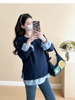 2025 Spring and Autumn Pregnant Women Fashion Style Loose Fleece Jacket Navy Blue Maternity Sweatshirts Casual Pregnancy Hoodies 1
