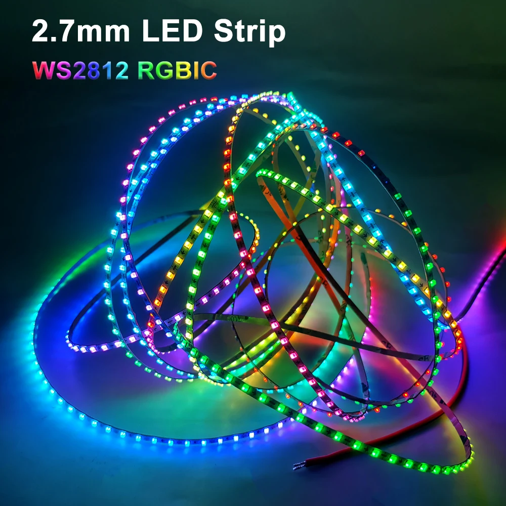 

2.7mm LED Strip Ultra Narrow WS2812B Individually Addressable RGBIC Dream Color Light 160Leds/M IP30 White PCB DC5V DC12V
