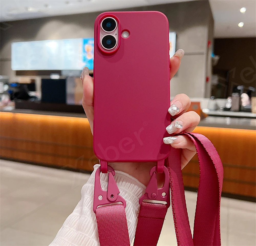 Crossbody Necklace Lanyard Cord Soft Silicone Phone Case For iPhone 16 15 13 11 12 14 Pro Max XS XR X 7 8 Plus Shockproof Cover_voghion.com