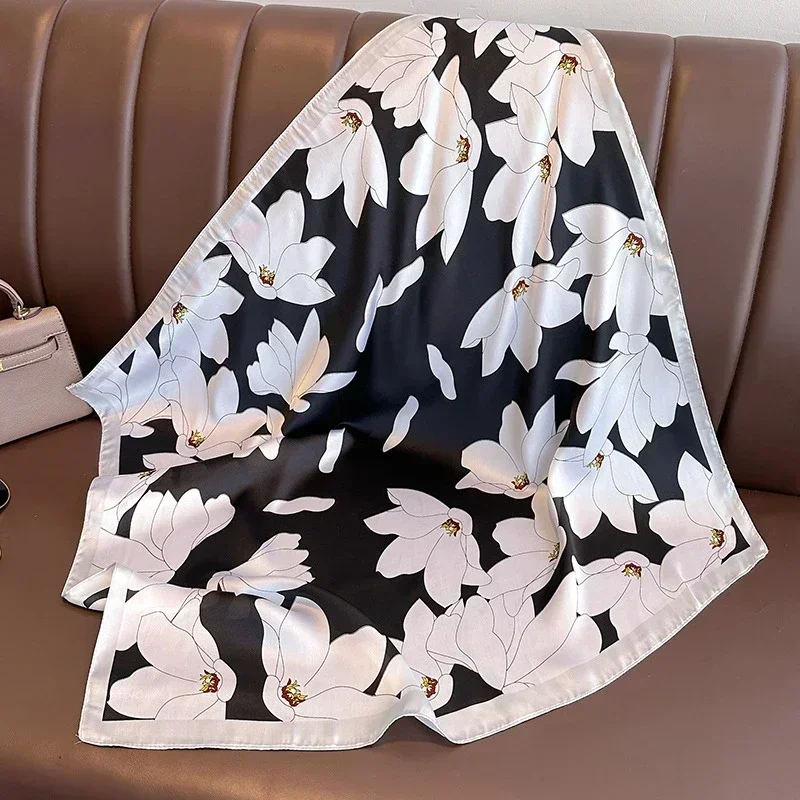 Spring and Autumn Women's 70cm Printed Silk-Feel Square Scarf