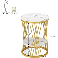 LITTLE TREE Table d'appoint ronde, table d'appoint moderne à 2 niveaux en or blanc avec étagères, pour chambre à coucher, salon (1, blanc et or) 3