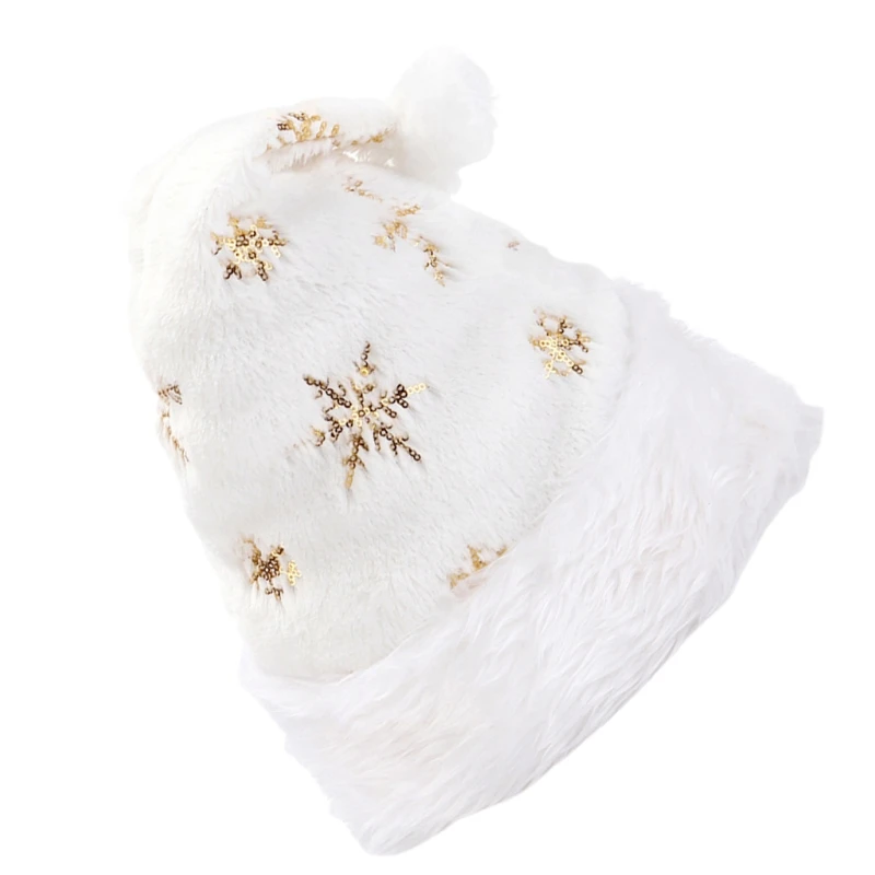 Soft White Xmas Hat Plush Santa Hat Men Women Universal Size Christmas Decors