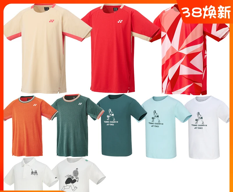 YONEX Men's Tennis Shirt Short Sleeve Top YY Quick drying Professional Sports Match Shirt Badminton