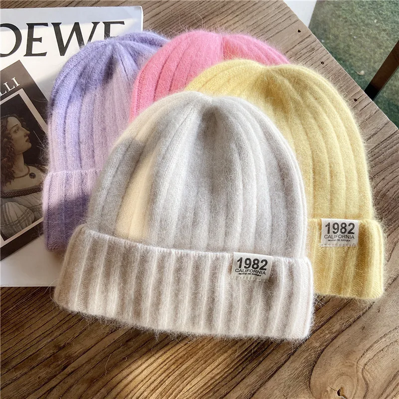 

Hot Selling Winter Hat Real Rabbit Fur Winter Hats For Women Fashion Warm Beanie Hats with1982 Women Solid Adult Cover Head Cap