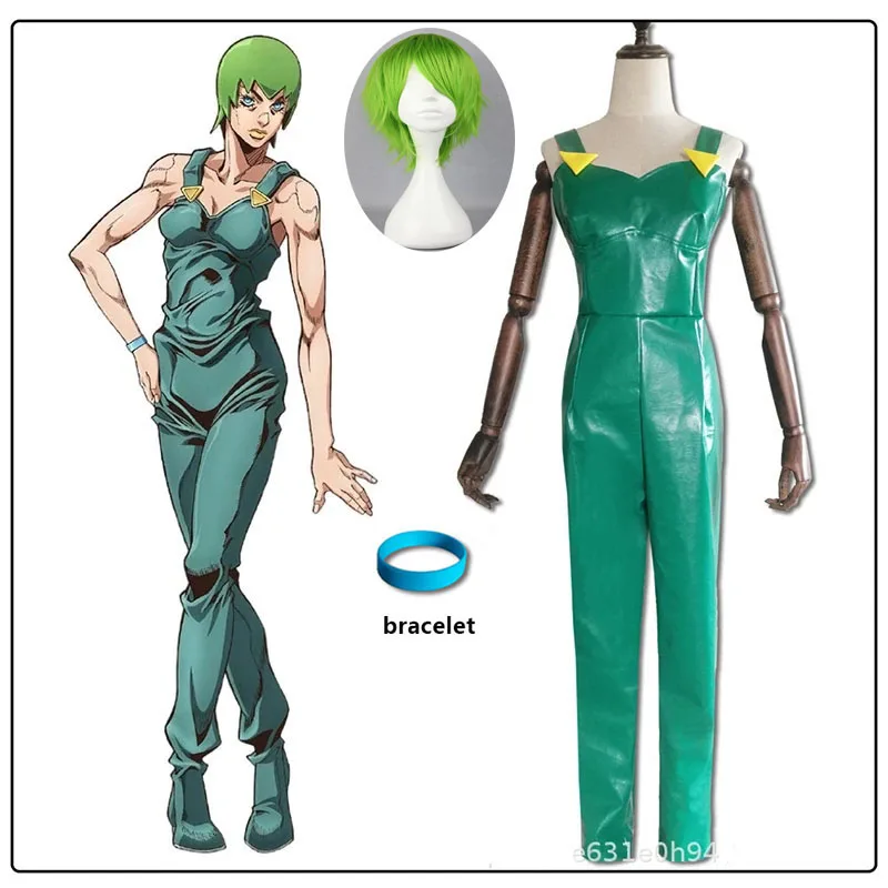

Anime JoJo‘s Bizarre Adventure Stone Ocean Foo Fighters Cosplay Costume F.F.Green Jumpsuit Bracelet Jolyne Cujoh Overalls Unisex