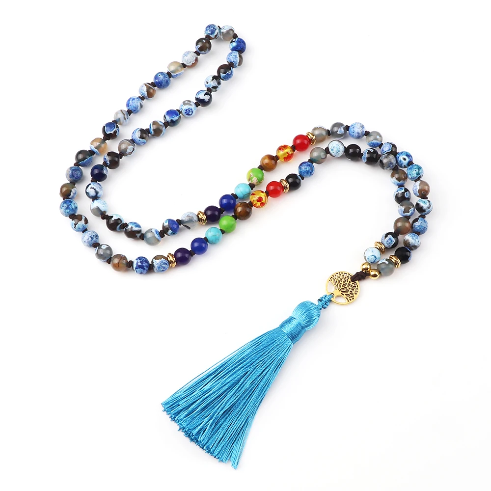 

Dainty Female Natural Stone Yoga Meditation Necklace 108Mala Tree of Life 7 chakra Energy Buddha Bead Necklace For Women Jewelry