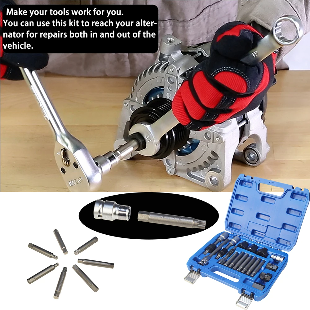 Kit 18 Pezzi Per Rimozione Puleggia Alternatore - Strumenti Professionali Per Meccanici E Fai Da Te - Foto 5
