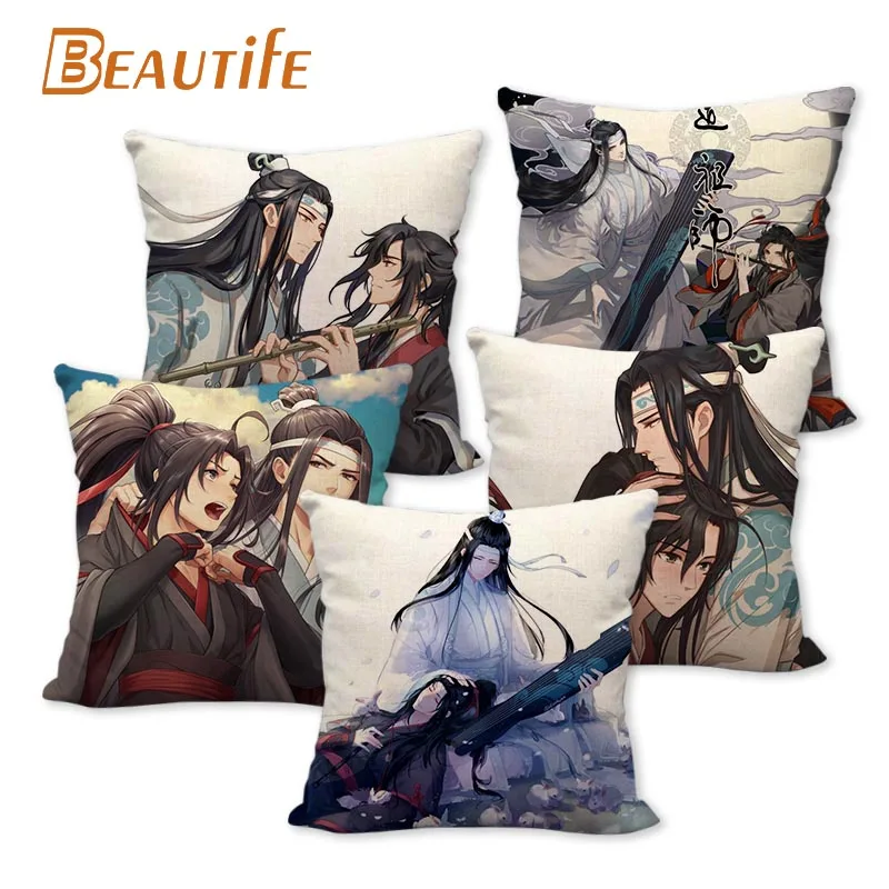 

New Mo Dao Zu Shi Anime Pillowcase Bedroom Home Decorative Cover 45x45cm Square Zipper Pillow Cases Cotton Linen Fabric No Fade