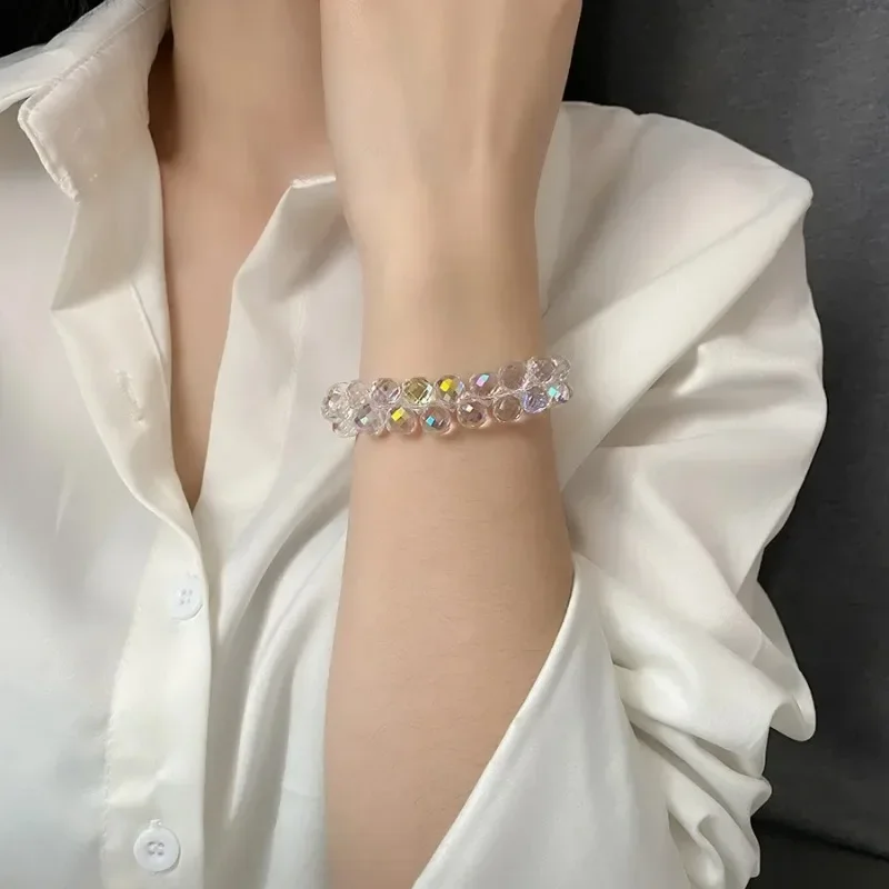 New Transparent Crystal Bracelet for Children Fashion Shiny Stone Beads Elasticity Strand Bangles Jewelry Manchette Bijoux