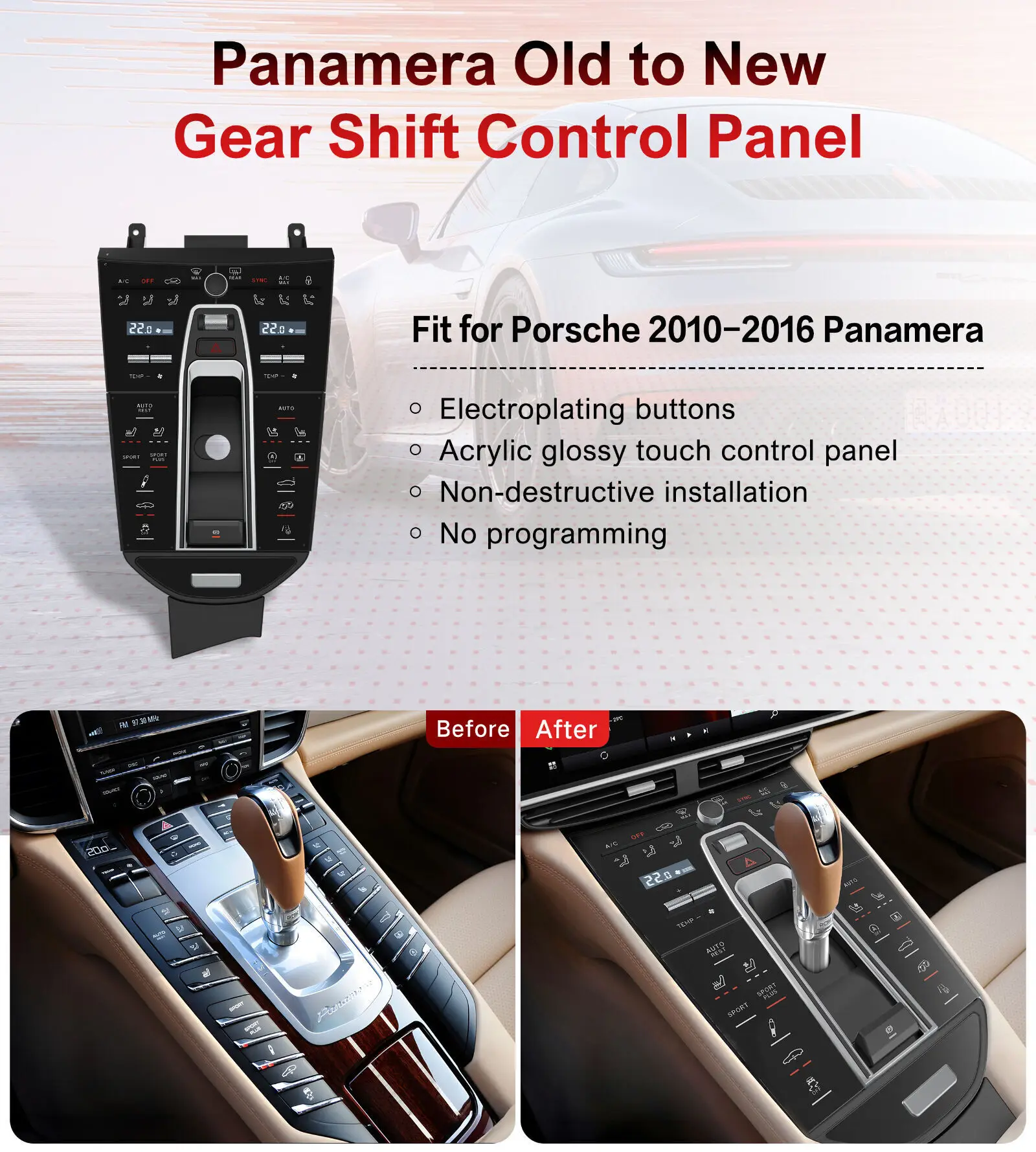 New Center Console Gear Shift Panel Upgrade For Porsche Panamera 2010-2016 Acces