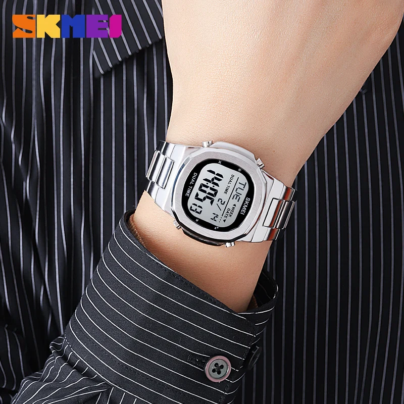 SKMEI 2004 Luxury Digital Watch for Men Sport Calendar Steel Waterproof Electronic Men Wristwatches Led Alarm Clock Reloj Hombre