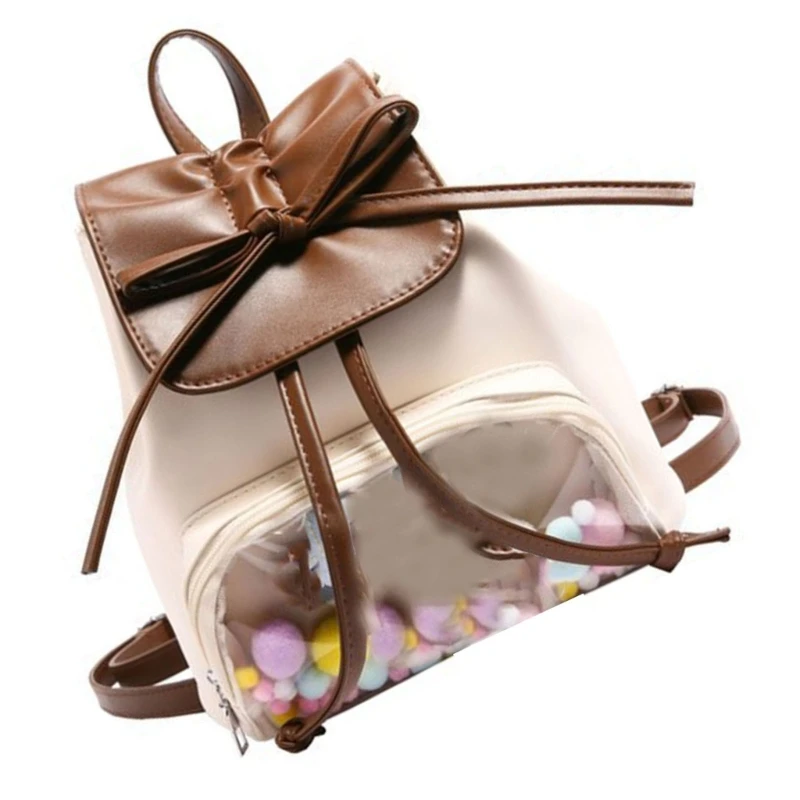 Bowknot Small Backpack Japanese Women Girls School Bag Clear Itabag