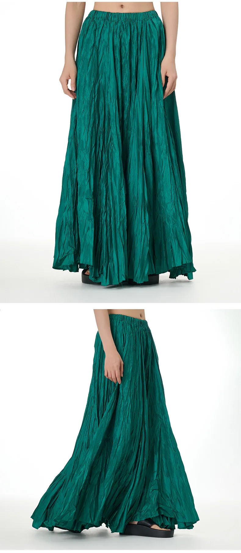 Wrinkled Skirt   Women's Elegant vertical pressure loose slimming oversized skirts for woman in green Spring summer womens fashion season