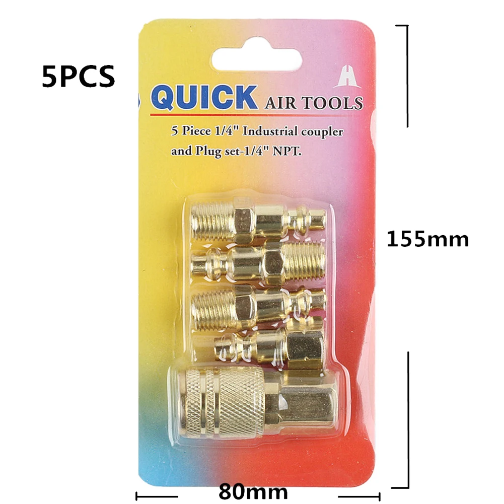 

Connector Quick Coupler Set 5PCS Brass Golden High Quality 1/4\" NPT 1/4\" NPT Female 1/4\" NPT Male Brand New