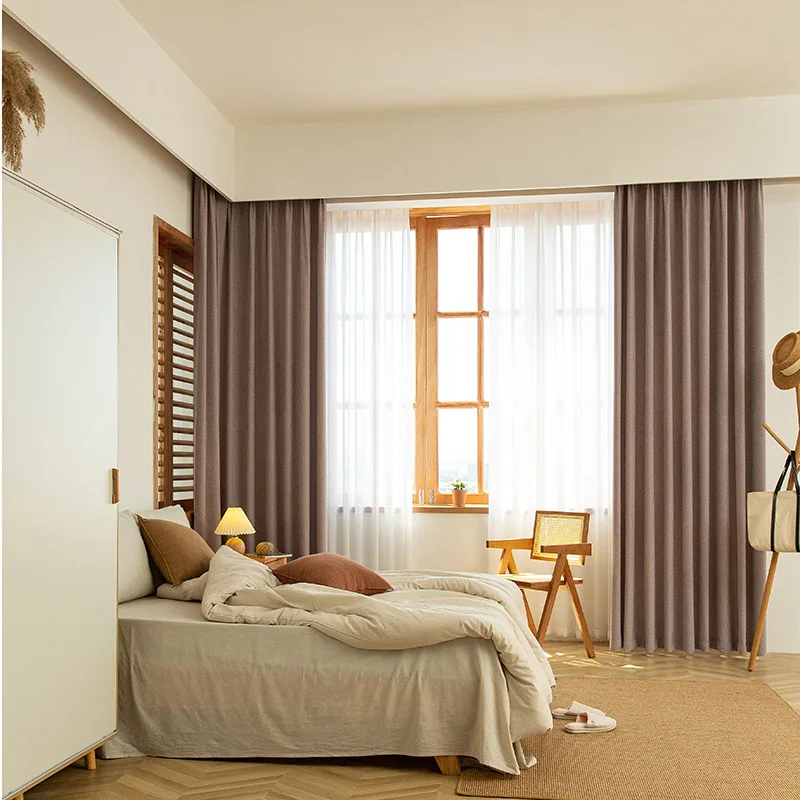 Curtains for Living Dining Room Bedroom Balcony Cotton and Linen Curtains Ins Home Soundproofing Window Screening