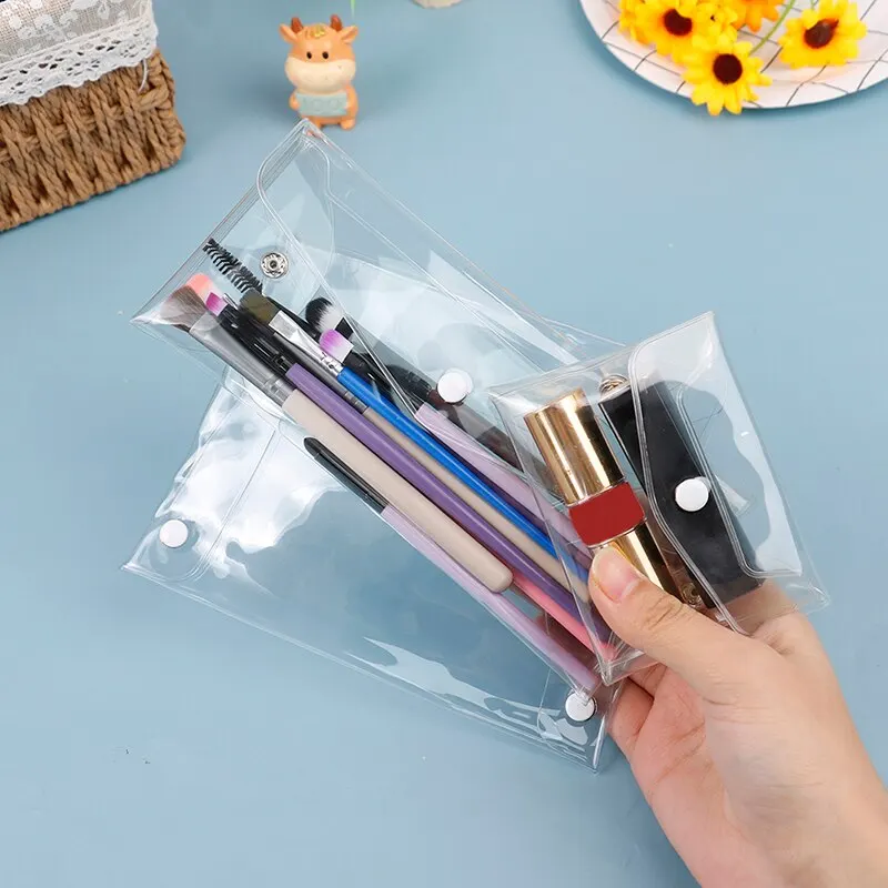 Transparent Cosmetic Bag Portable Travel Cosmetic Bags Snap-Button Storage Case