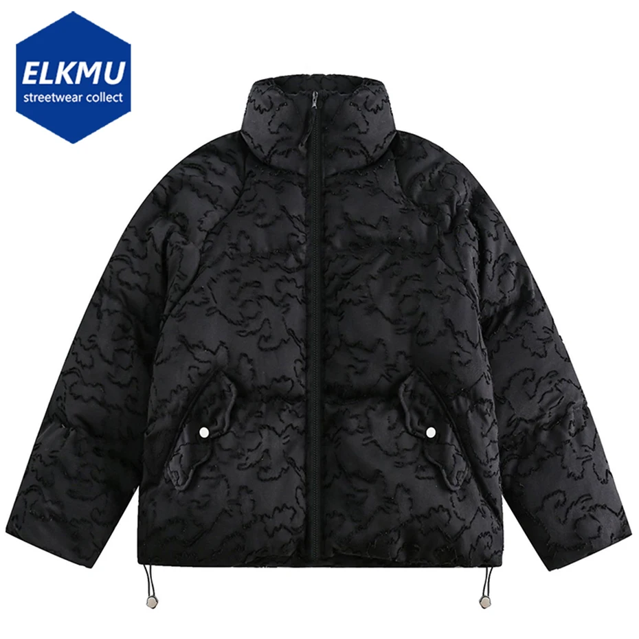 

2023 Men Winter Parkas Padded Jacket Coat Black White Loose Casual Zipper Puffer Jacket Zipper Parkas Coat
