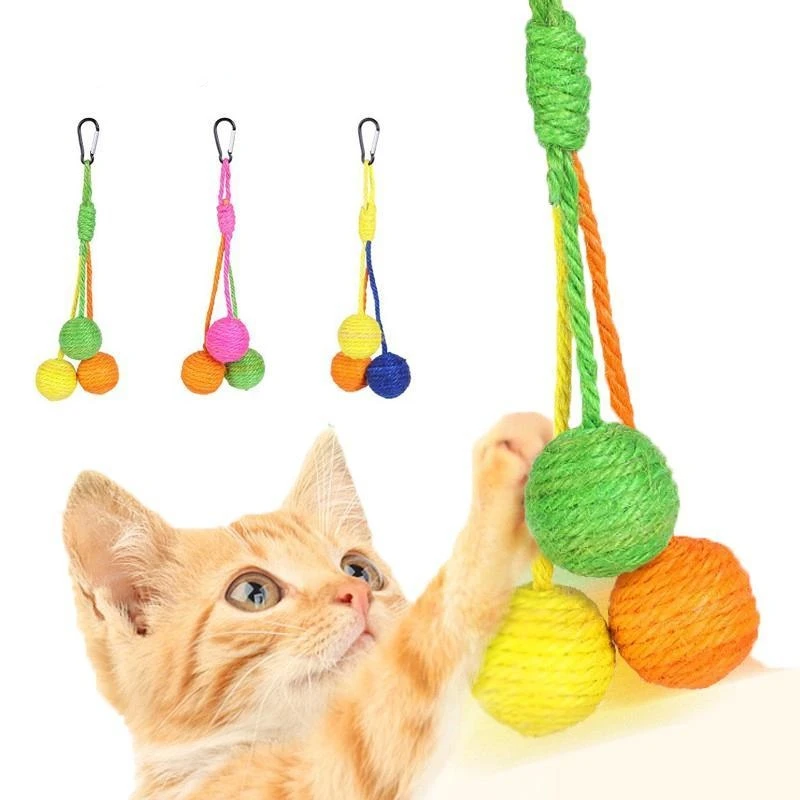 

Pet Cat Scratch Toy Hanging Sisal Ball Built-in Bell Interactive Toy Pet Supplies аксесуари для котів игрушки для кошек