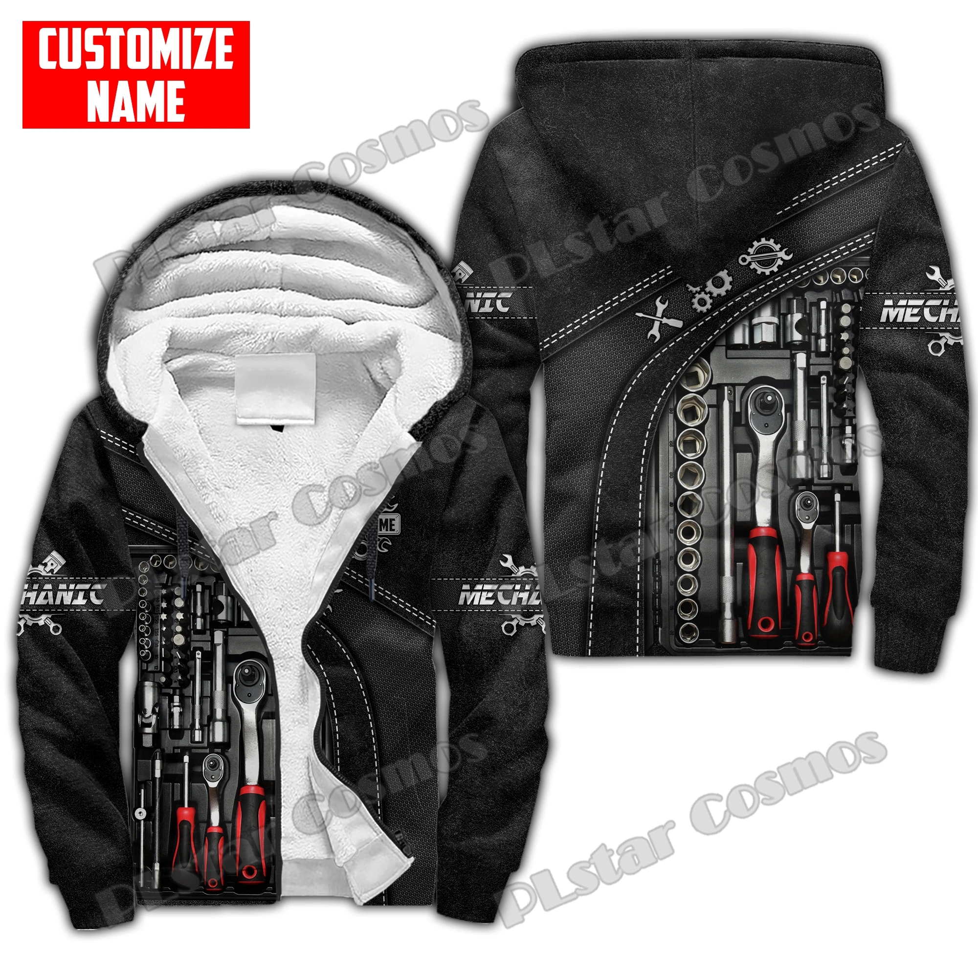 Personalisierte Name Mechaniker 3D All Over Gedruckt Fleece Zipper Hoodies Männer Frauen Winter Warme Doppel Plus Samt Casual Jacke JR04 – Detail 8