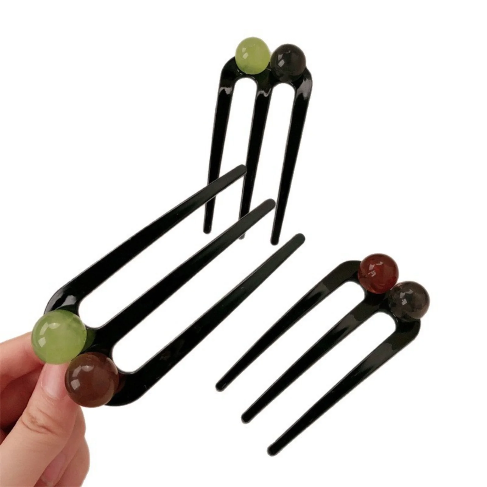 1PC  Dual - Bead Hair Fork Clips, 2 - Piece Set, Stylish Broken Bangs Hair Accessories for Women, Ideal for Chic Updos