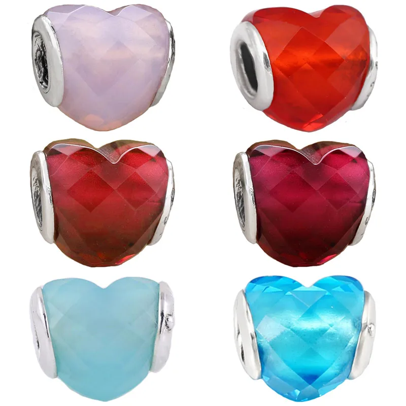 

Original Multicolor Shape Of Love Faceted Heart With Crystal Bead 925 Sterling Silver Charm Fit Bracelet Diy Jewelry