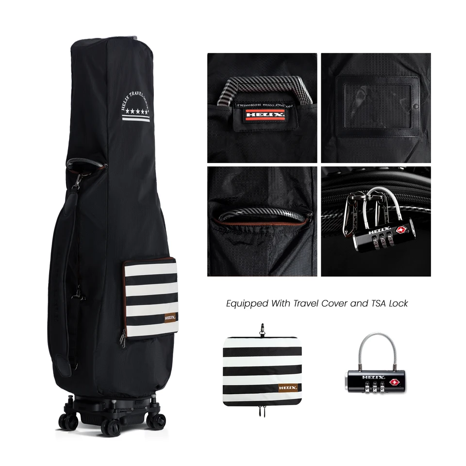 HELIX Hard Case Golf Bag with 4 Lockable Wheels and