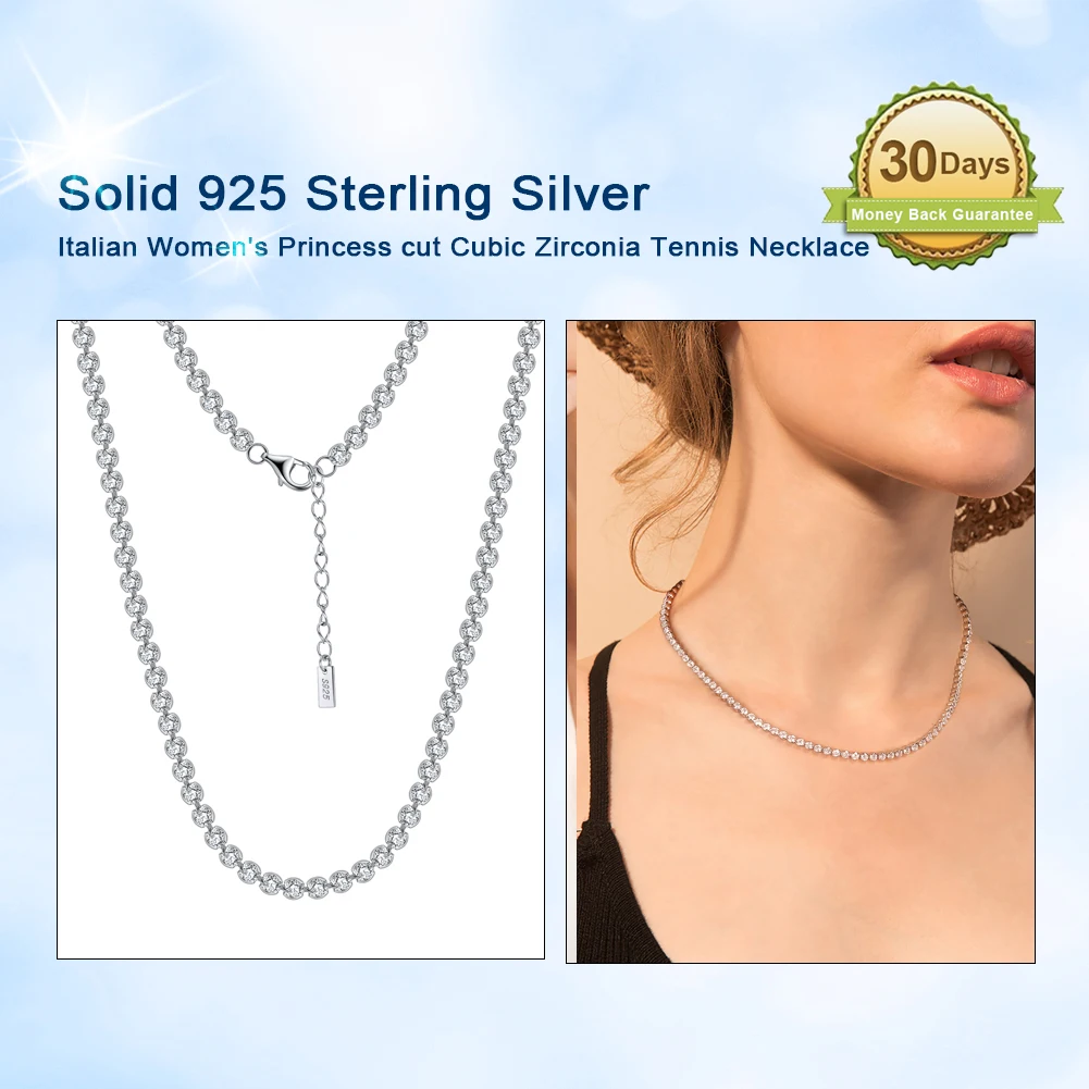 ORSA JEWELS Real 925 Sterling Silver Tennis Necklace