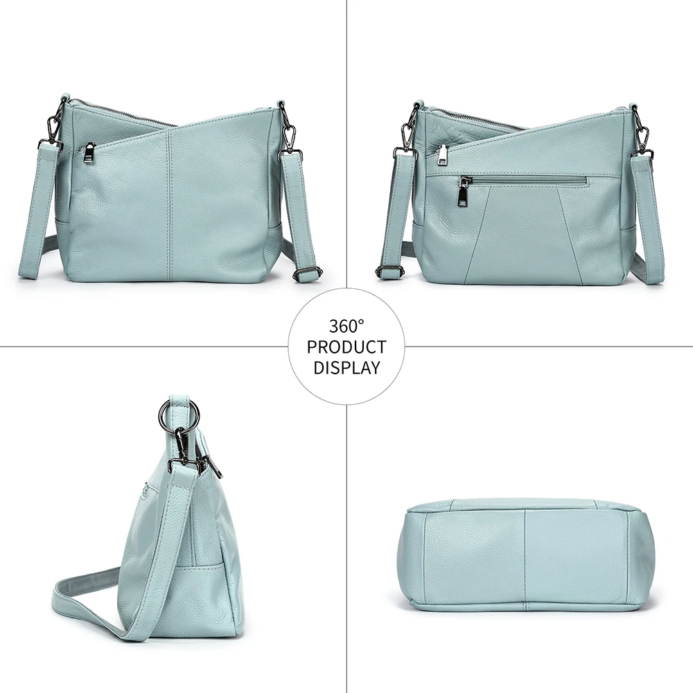 Borsa Hobo da Donna in Pelle Bovina a Grana Piena con Due Cinghie, Multicolore, Grande Capacità, Borsa a Tracolla e a Mano - immagine 5