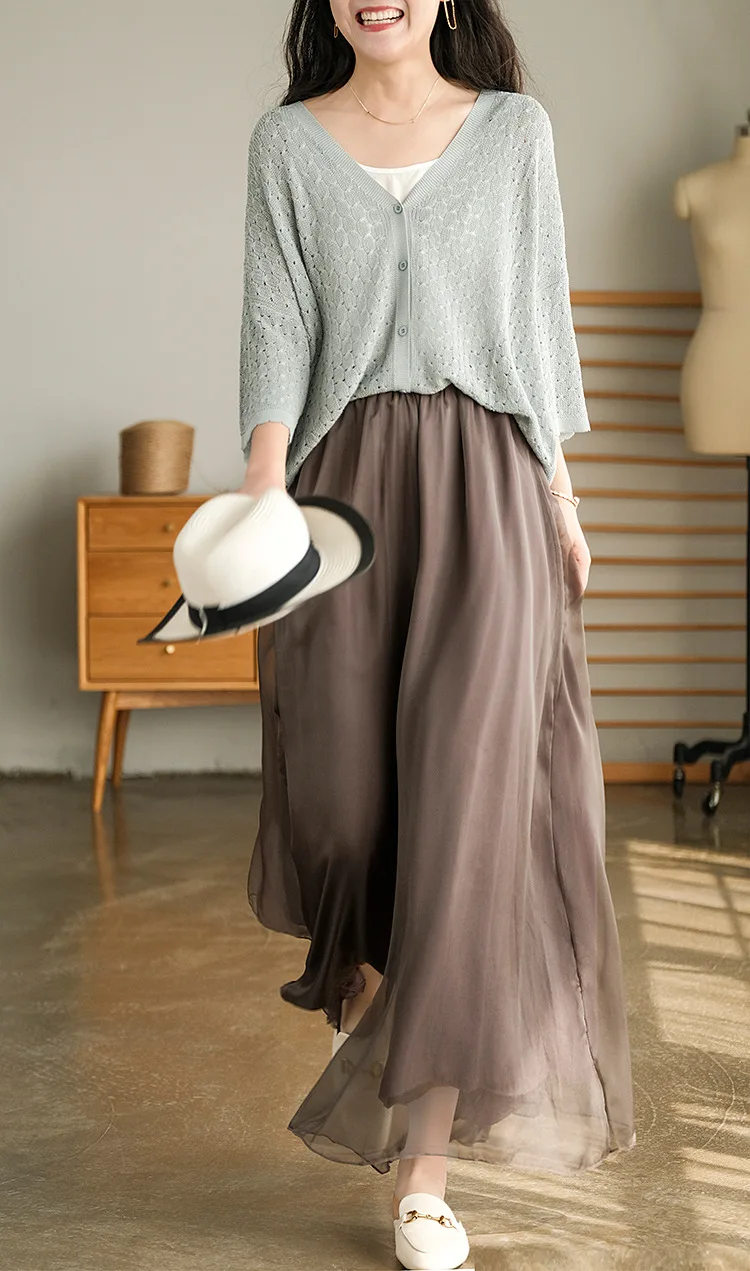 Primavera e Verão Nova Malha Perna Larga Calças Femininas Lazer Solto Fada Saia Dupla Camada Chiffon 2022 18 Weddings & Events