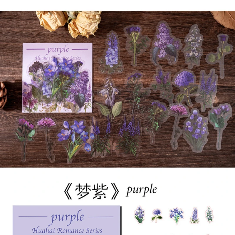 40-Piece Transparent Waterproof Flower Stickers Pack for Decoration and Scrapbooking