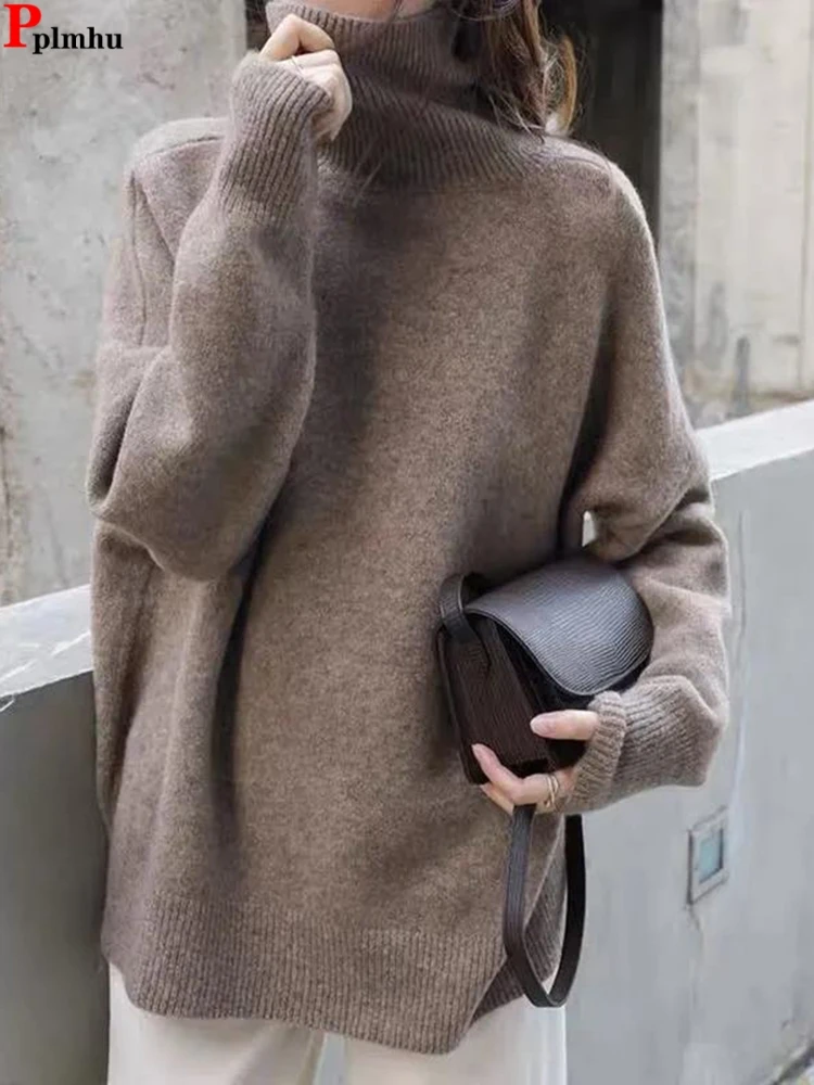 

Turtleneck Loose Pullovers Casual Soft Elegant Sweater Spring Fall 5 Solid Color Basic Knitted Tops Korean Warm Woman Jumpers