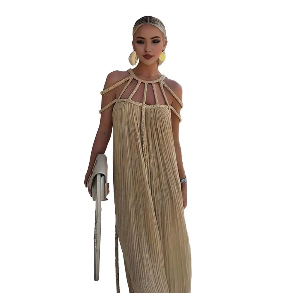 

Maxi Dress Off Shoulder Dress Elegant Off Shoulder Maxi Dress with Braided Straps for Women Solid Color Vacation Beach Sundress