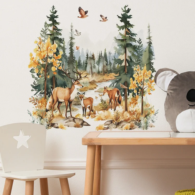 Cartoon Hirsch Wald Wanda uf kleber Kinderzimmer Schlafzimmer Hintergrund Dekor Tapete Wohnzimmer Wohnkultur selbst klebende Abziehbilder – Detail 5