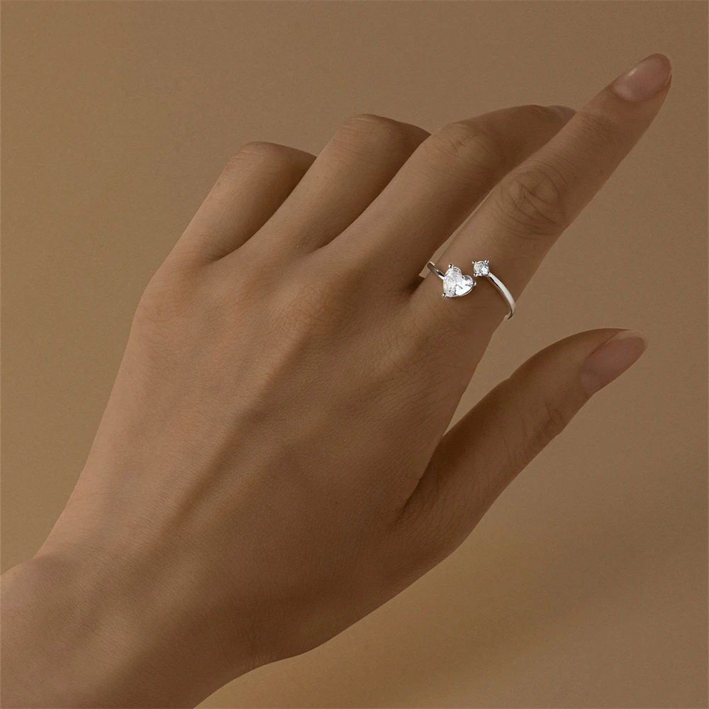 CANNER Love Heart-shape 925 Sterling Silver Adjustable Ring For Women Ins Geometric 6mm Zircon Ring Fine Jewerly Wedding Gift 3