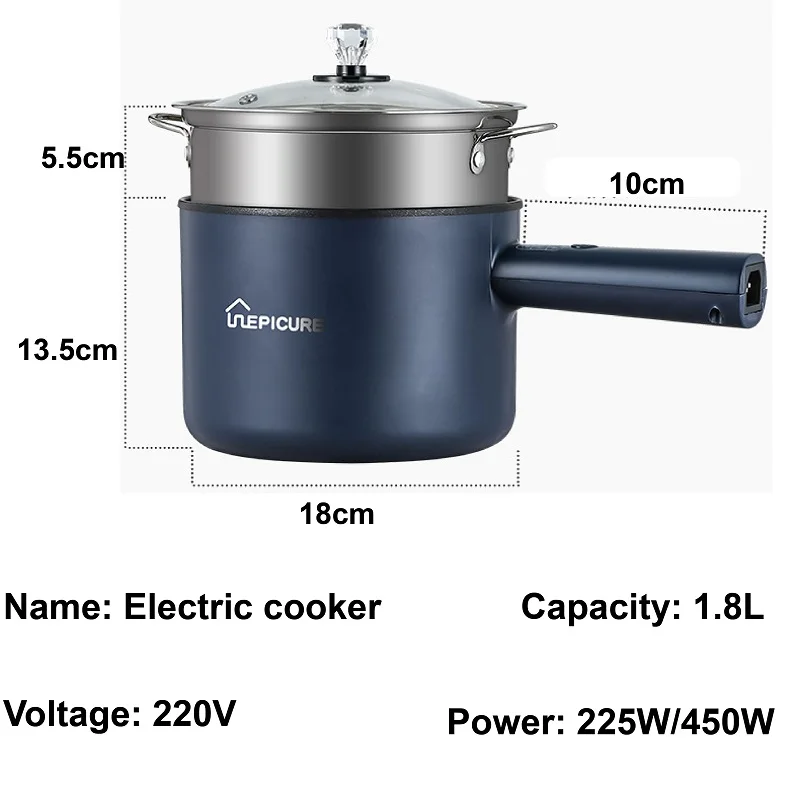 1.8L Multifunctional Electric Cooking Pot Mini Electric Hot Pot Smart Non-stick Rice Cooker Dormitory Cook Noodle Pot 110V/220V 6