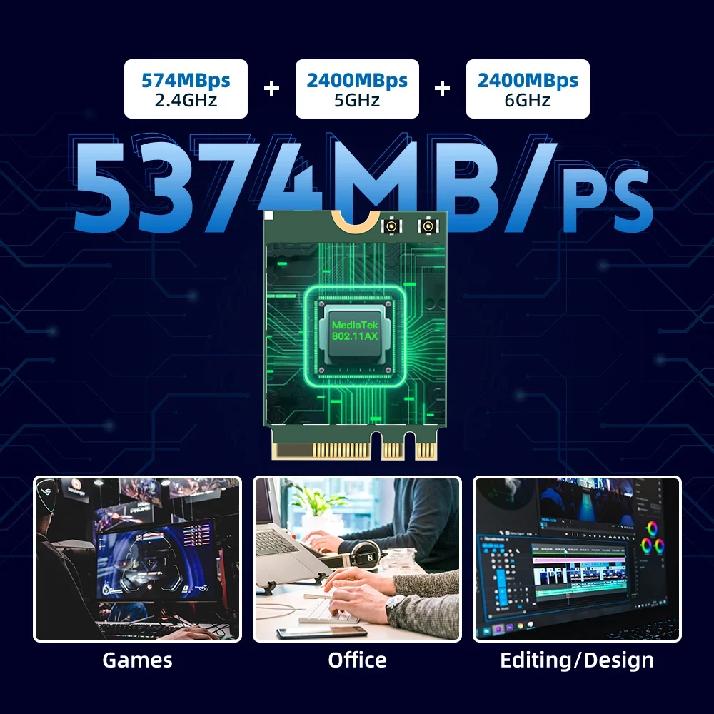 Placa de Rede sem Fio com Antena Grupo Wifi6e Mt7922 Bluetooth 5.2 2.4g 5g 6ghz M.2 Ngff 5374m pc Laptop Win10 11 - Imagem 6