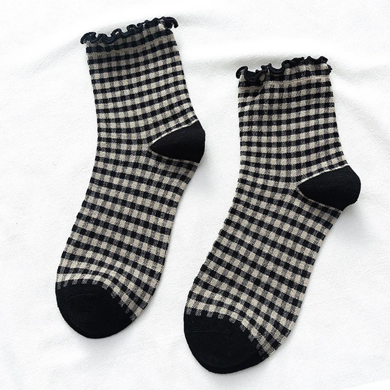 3 paare/los Sommer kurze Socken Frauen Stringy Web kante Mädchen Student Stil Retro ladylike Stil Jp Baumwolle junge Dame Plaid Rüschen – Detail 30