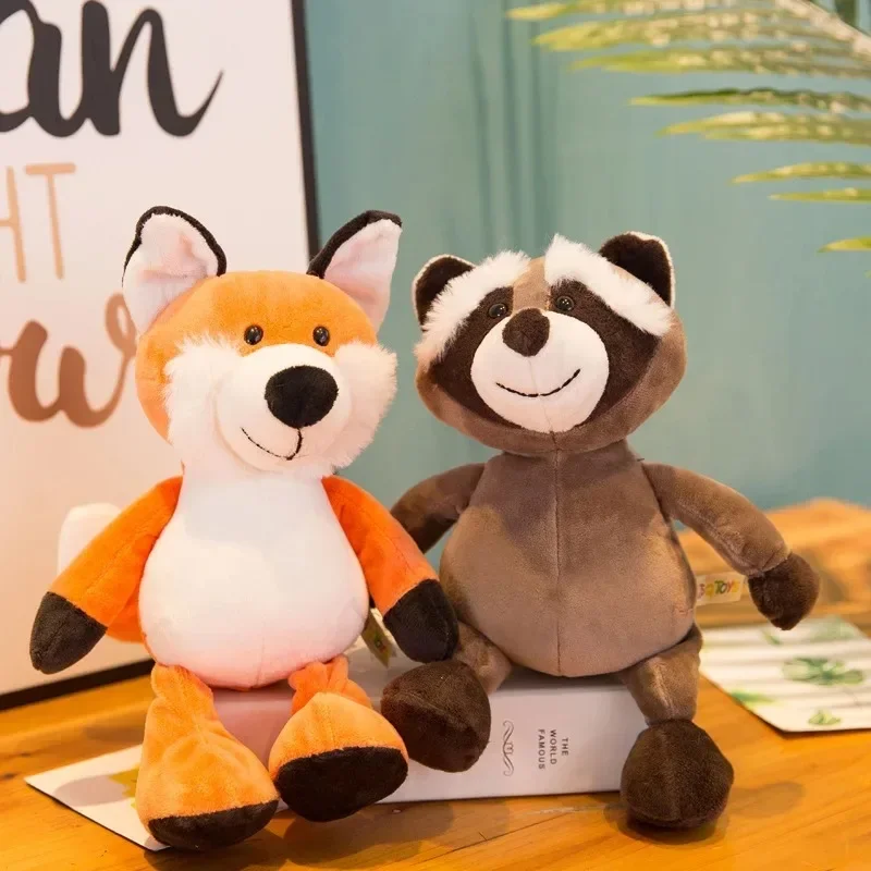 New 25cm Fox Stuffed Toy Forrest Animal Giraffe Plush Doll Raccoon Lion Tiger Monkey Dog Elephant Animal Soft Toys For Kids Gife