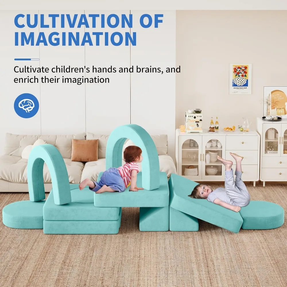 Modular Kids Play Couch 12PCS, Modular Kids with 4 Arches, Fold Out Kids Couch for Playroom, Modular Couch for Boys and Girls 6