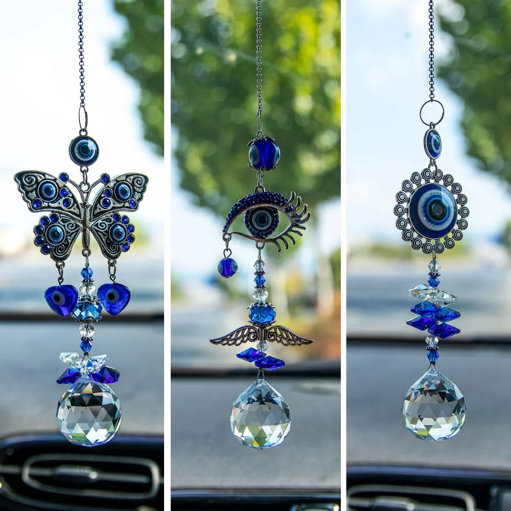 Turkish Blue Evil Eye Butterfly Wall Hanging with Crystal Suncatcher Home Decor Protection Good Luck Blessing Housewarming 5