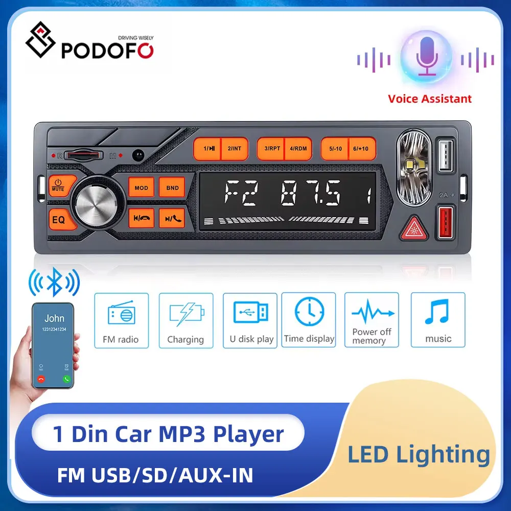 car multimedia player car radio car radio player car music player mp3 music player Podofo 1din In-Dash Car Radio Stereo Digital Bluetooth Audio Music Stereo MP3 Player FM USB/SD/AUX-IN With Emergency Light