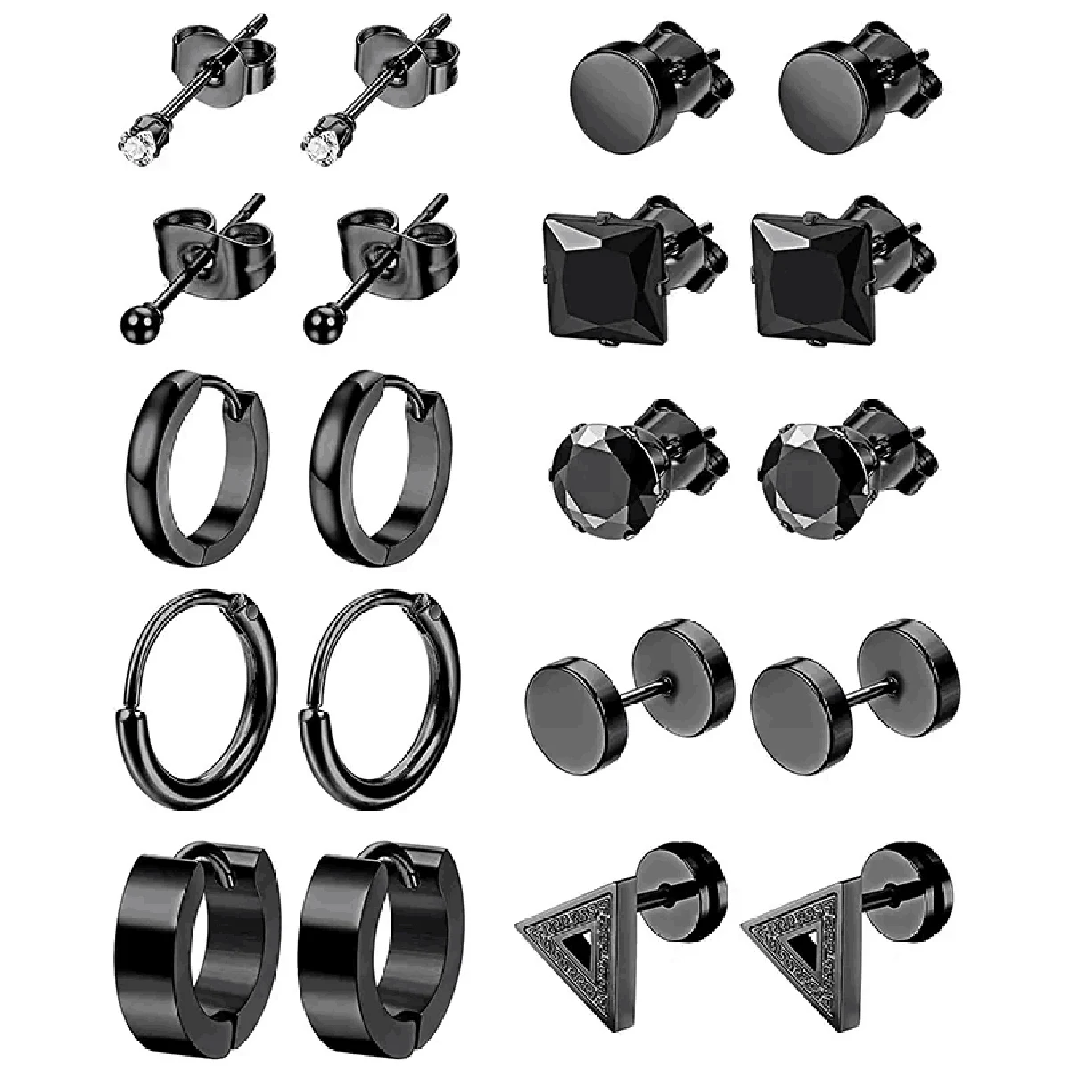 미니멀 블랙 남성용 지르콘 스테인리스 스틸 귀걸이 세트, 2mm, 10쌍 미니멀 블랙 남성용 지르콘 스테인리스 스틸 귀걸이 세트, 2mm, 10쌍