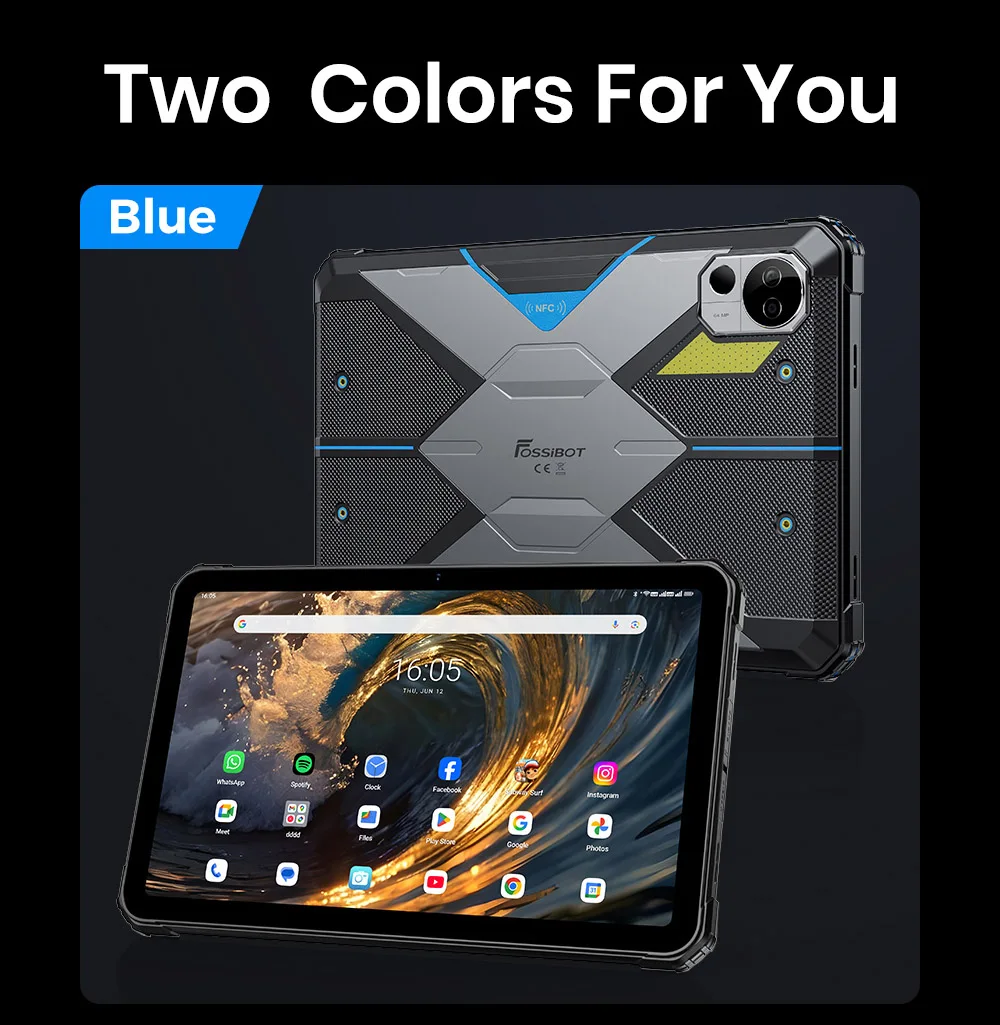 FOSSiBOT DT3 5G Rugged Tablet, Android 15, 10.4 inch 1200x2000 Display, 12GB RAM 256GB ROM, WiFi 6, 21560mAh Battery 66W Fast Charge, 64MP+32MP Camera, LED Flashlight, NFC, GPS/GALILEO/GLONASS/QZSS/BEIDOU/NavIC, Fingerprint & Face ID Unlock