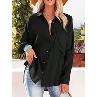 Plus Size Women Long Sleeve Relaxed Fit Shirt Lapel Neck Batwing Sleeve Casual Blouse Female Solid Blouse - Image 2
