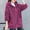 Plus Size Woolen Sweatshirt For Women Fleece-Lined And Thickened Loose-Fit Korean Style Zip-Up Warm Cardigan Jacket Trendy