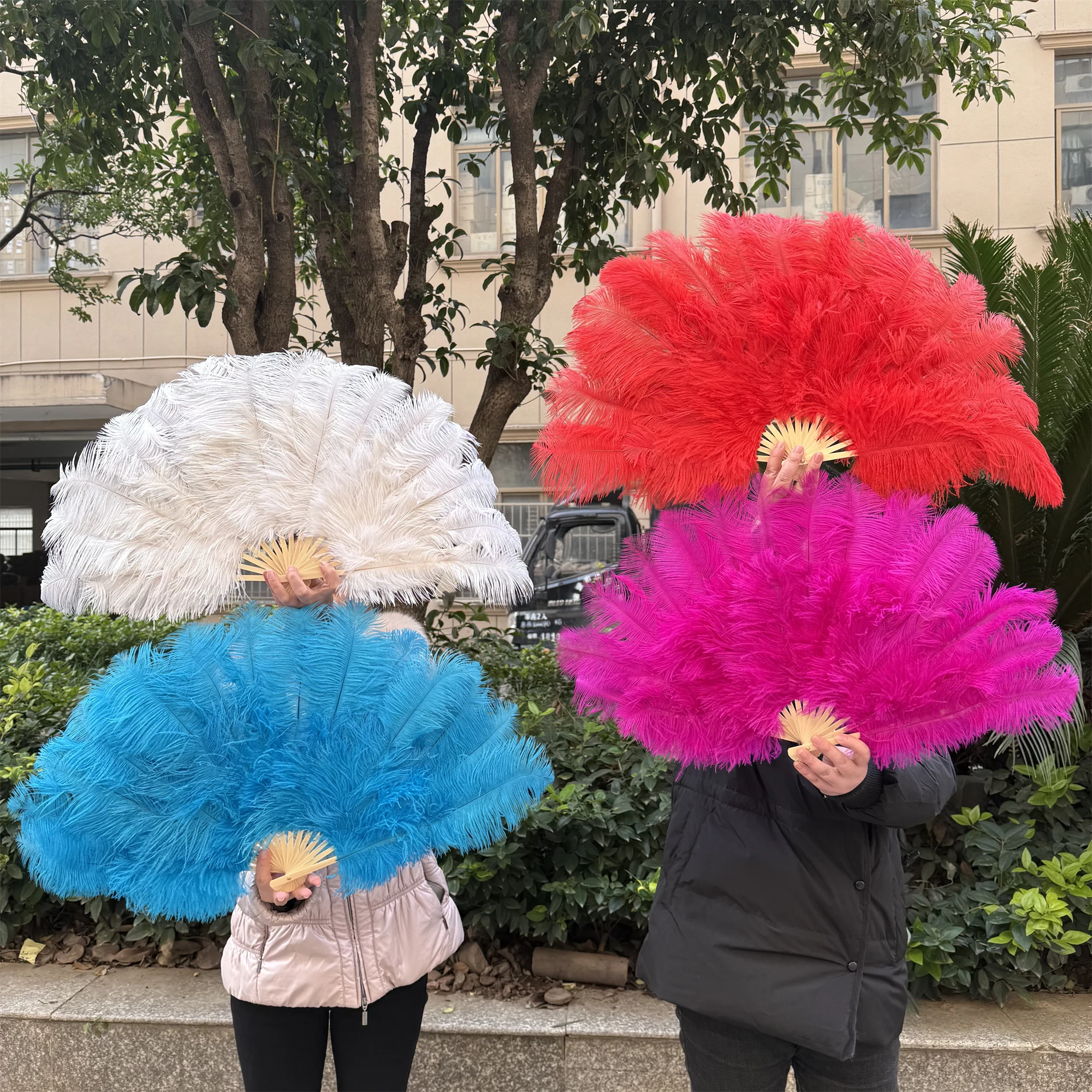 Ostrich Feather Fan 15Bone 70CMx40CM for Wedding Party Stage Play Dance Performance Accessories folding fan hand fan