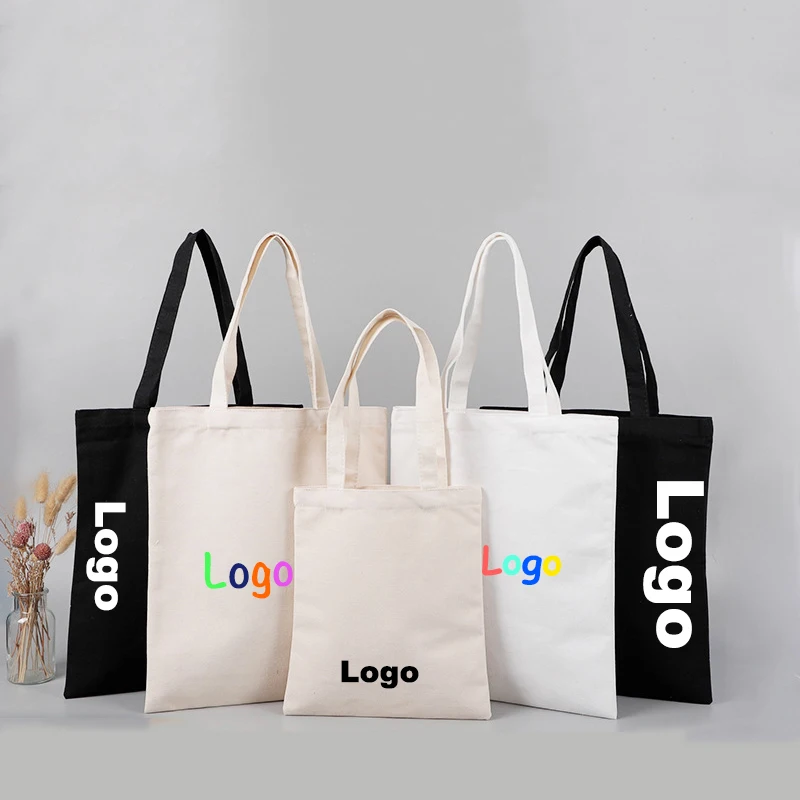 Wholesale 100pcs Custom Logo Cotton Canvas Tote Bag Shopping Gift Bags Store Boutique Packaging Small Business Logo Personalized